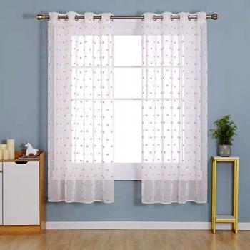 Set de Deux Rideaux Voilage Rose avec Motif Jacquard Oeillet – 140x175 cm