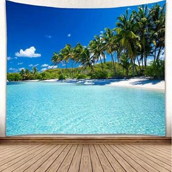 YISURE Seaside Oasis Blue Sky Tapestry