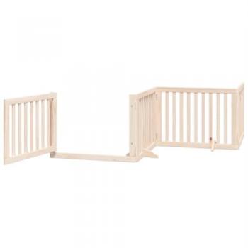 Poplar Wood Foldable Dog Gate with Door 8 Panels 640 cm