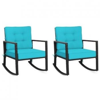 Costway's 2-Piece Set of Rattan Patio Rocking Chairs in Turquoise