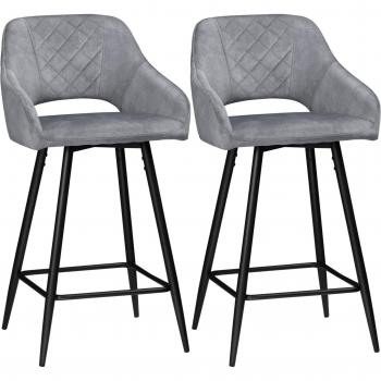 Homcom Velvet-Touch Fabric Counter Height Bar Chairs with Backs, Set of 2, Grey