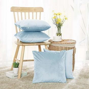 Boys’ Sky Blue Velvet Cushion Protectors – Set of Four, 45 cm x 45 cm, Concealed Zipper