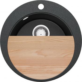 Evier cuisine 1‑bac Granit Pise – 50 cm × 50 cm, planche découpe et kit vidage