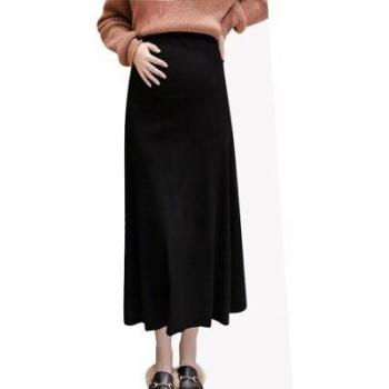 Maternity Plus Size High Waist A-Line Midi Skirt in Black and Gray