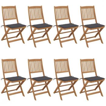 8 Folding Garden Chairs with Cushions in Solid Acacia Wood
