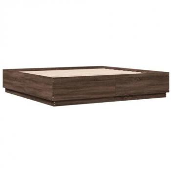 VidaXL Super King Bed Frame with LED, Brown Oak, 180x200 cm