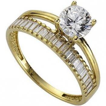 FIRETTI Damen-Goldring – Verlobungsring 16 mm, Gelbgold 333, Kristallweißes Zirkonium, 1,5 mm