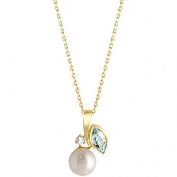 Ellen K. – „Fascination“ Goldkette 375 Au, Blautopaz, Perle & Zirkonia
