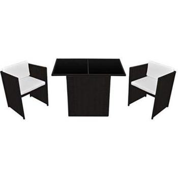 3-tlg. Bistro-Set mit Auflagen Poly Rattan Braun