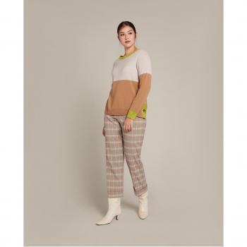 Elena Mirò Pantalón de Algodón elástico, Cuadros, Bolsillos y Cremallera