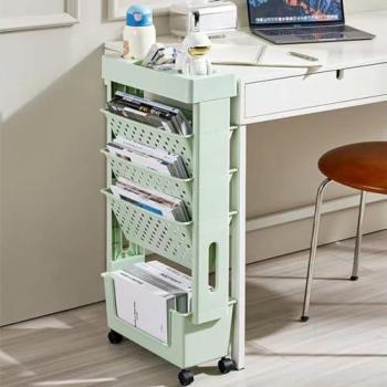 Carrello Libreria Verde con 4 Ruote e 5 Ripiani