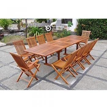 CONCEPT U: Tavolo da Giardino Rettangolare, 8 Sedie + 2 Poltrone in Teak Oliato Lubok