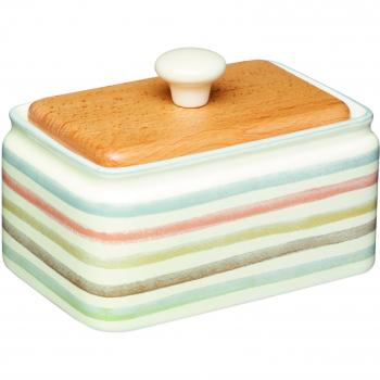 Plato de Mantequilla con Tapa de Cerámica, Beige, 15 x 11 x 9.5 cm