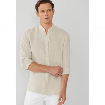 Camisa HACKETT HM309742 de lino slim fit lisa en color beige