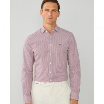 Camicia Hackett a Maniche Lunghe in Tessuto Fine, Strisce Bengalite Rosse, Taglia M