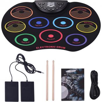 Kit de tambor de silicona con baquetas y pedales