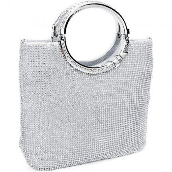 Sac soirée femme strass satin pochette mariage argent