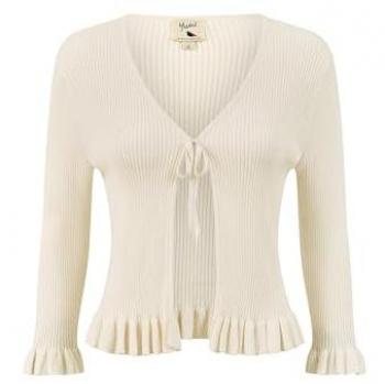 Cardigan Yumi blanc à volants et noué