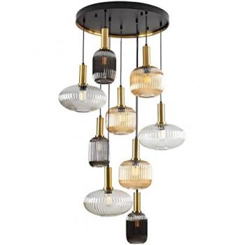 Schuller Valencia Norma pendant light, 9-bulb, round, glass, black/brass