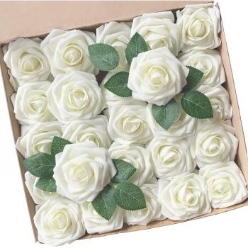 ACD Fiori Artificiali, Rose Finte 25 Pezzi con Stelo per DIY Matrimoni e Feste, Blu Intense