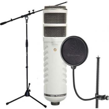 RØDE Podcaster mit K&M Popschutz und Mikrofonständer
