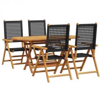 VitaXL Set da Tavola da Giardino 5 Pezzi in Legno e Rattan Nero