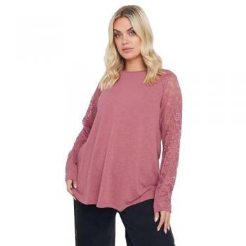 Blouse à manches raglan Yours Curve, teinte rose, ornement de dentelle, forme A‑line