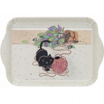 Katzen-Melamin Tablett „Bug Art“ – mit Strickwoll-Details