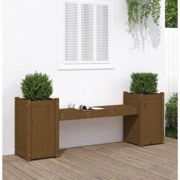 Banc de terrasse en bois naturel, jardinière marron miel