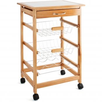 Carrito Verdulero QUID con 2 cestas y botellero, Madera, 38x18.5x71 cm