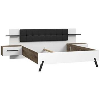 Lit 160 x 200 cm Blanche et Bois Nocturne, Chevet Incrusté – MONA