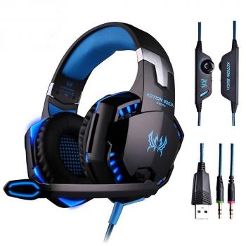 PUNICOK G2000 Gaming‑Kopfhörer – PS4/Xbox One/PC/Laptop/Tablet/Mobile, 3.5 mm, Blau, On‑Ear, Surround Sound