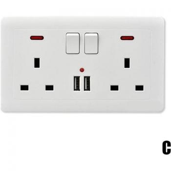 UK 13A Double Outlet Wall Plug with Built‑In USB Charger – Gold & White