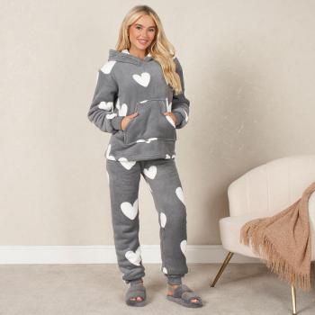 OHS Heart Print Coral Fleece Pyjama Set