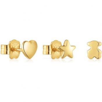 Set de tres pendientes en plata bañados en oro 18 kt TOUS Bold Motif