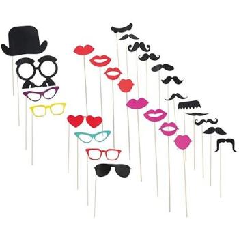 Kit de Fête Photobooth 28 pièces Moustaches et Lunettes