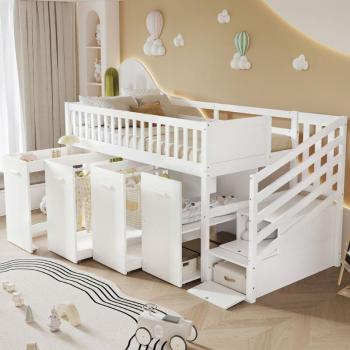 Mezzanine pour enfants 90x200 cm, bureau + penderie – Hauss Spole