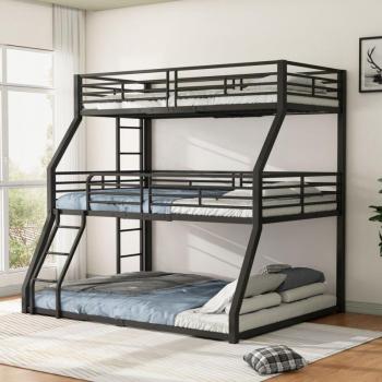 Letto A Castello 90 X 200 Cm – Struttura In Metallo – Triplo – Nero