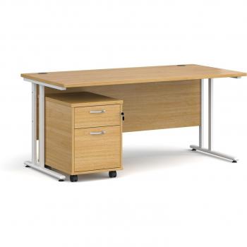 Maestro 25 Straight Desk 1600mm x 800mm with White Cantilever Frame