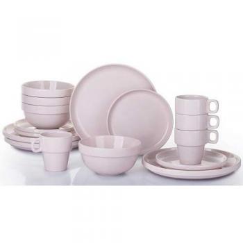 16-Piece Elegant Pastel Pink Stackable Dining Set