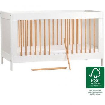 Erwin Jonka Kinderbett mit 3‑fachem Gitter – 70 × 140 cm, weiß Natur, lattenrostverstellung