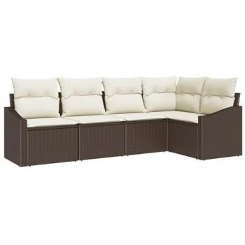 Sofas in Rattan Marrone Poly 5 Pezzi per Giardino con Cuscini