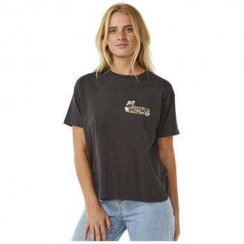 Camiseta mujer Rip Curl Tiki Tropics manga corta negro y naranja