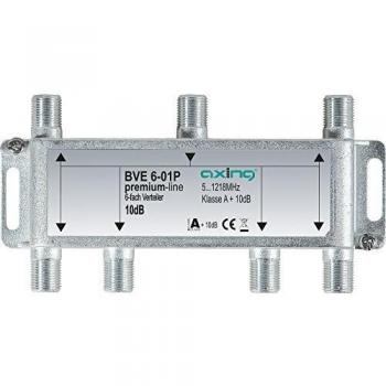 Axing BVE 6-01P BK-Verteiler 6-fach premium-line für Kabelfernsehen und terrestrischen Empfang (UKW, DAB+, DVB-T2 HD), 5 bis 1218 MHz, rückkanaltauglich, Multimedia-tauglich, Vodafone gelistet