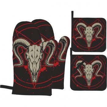 Goat Head Baking BBQ Oven Mitts – Polyester, Monochrome