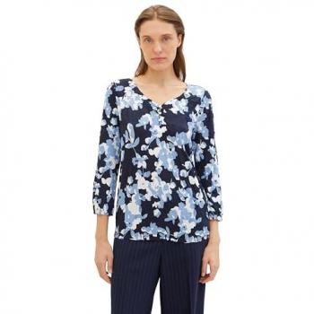 TOM TAILOR 3/4-Arm-Shirt mit Alloverprint und Henley-Ausschnitt