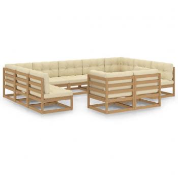 Mobiliario de jardín 11 piezas con cojines marrón miel madera de pino
