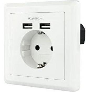 Presa di corrente a muro con 2 porte USB TooQ, max. 2.4A, colore bianco