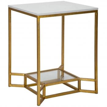 Mesa Dorada con Tapa Blanca y Estante 47x47x60 – Mauro Ferretti