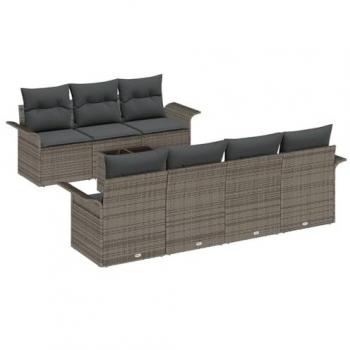Set Completo di Divano da Giardino 8 Pezzi Grigio Polirattan con Cuscini – 55 x 55 x 37 cm